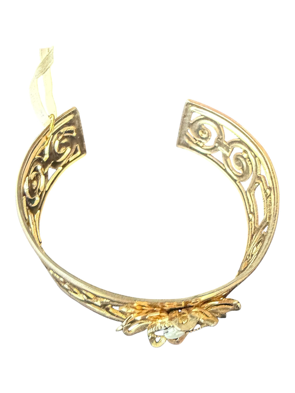 Gold-Toned Cuff Bracelet with Black Cabochon Gemstone