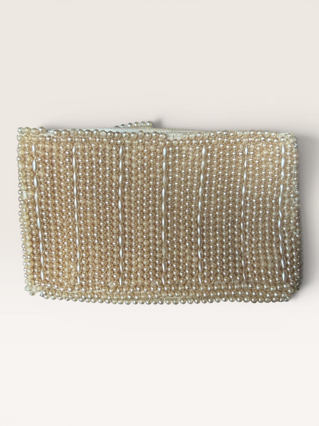 Cream and Gold Beaded Clutch (1920s–1950s Era)