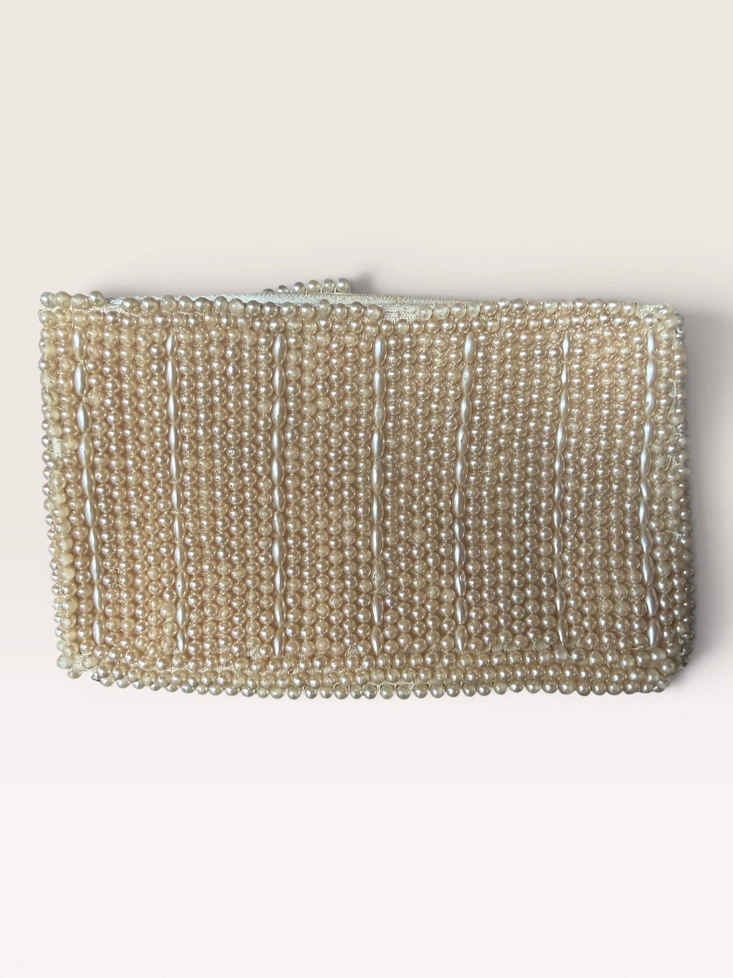Cream and Gold Beaded Clutch (1920s–1950s Era)