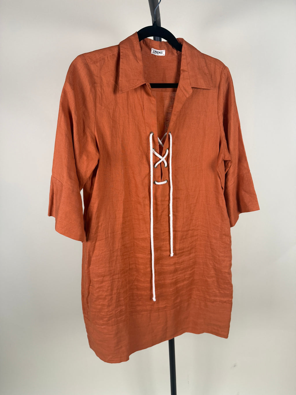 L'AGENCE Rust/Burnt Orange Linen Tunic with Lace-Up Neckline - photo 6