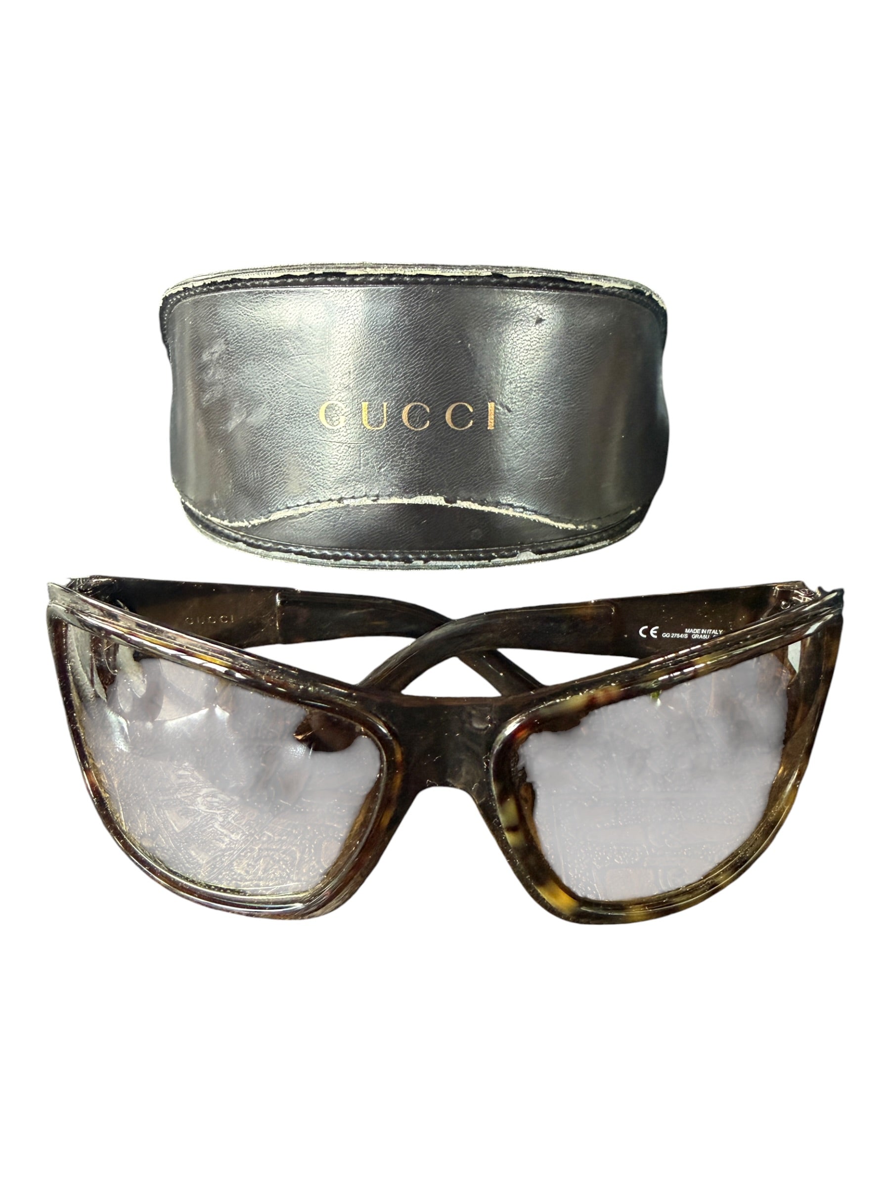 Gucci Tortoiseshell Wrap-Around Sunglasses