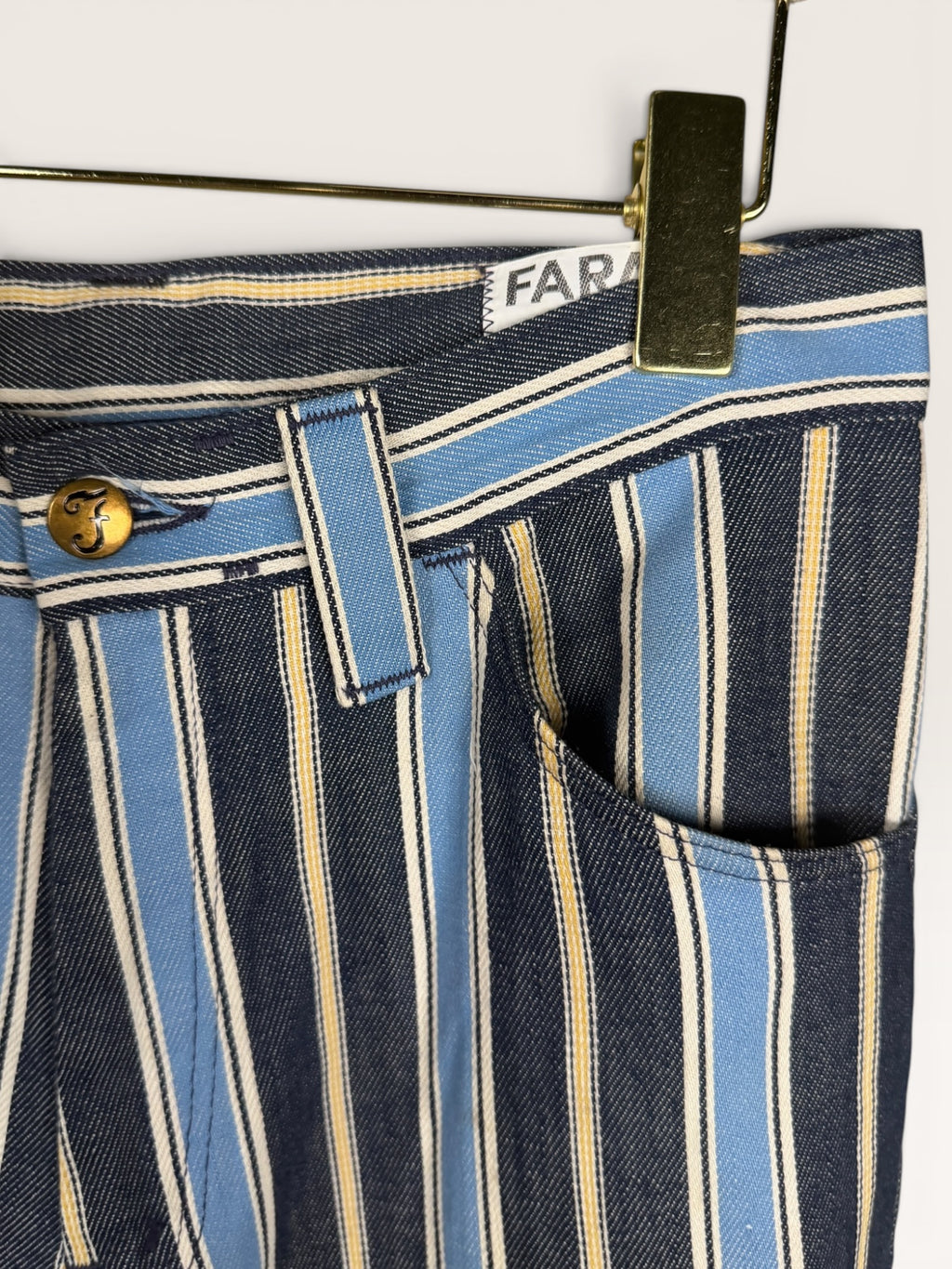 Farah Mid-20th Century Striped Trousers in Navy, Light Blue, and Yellow