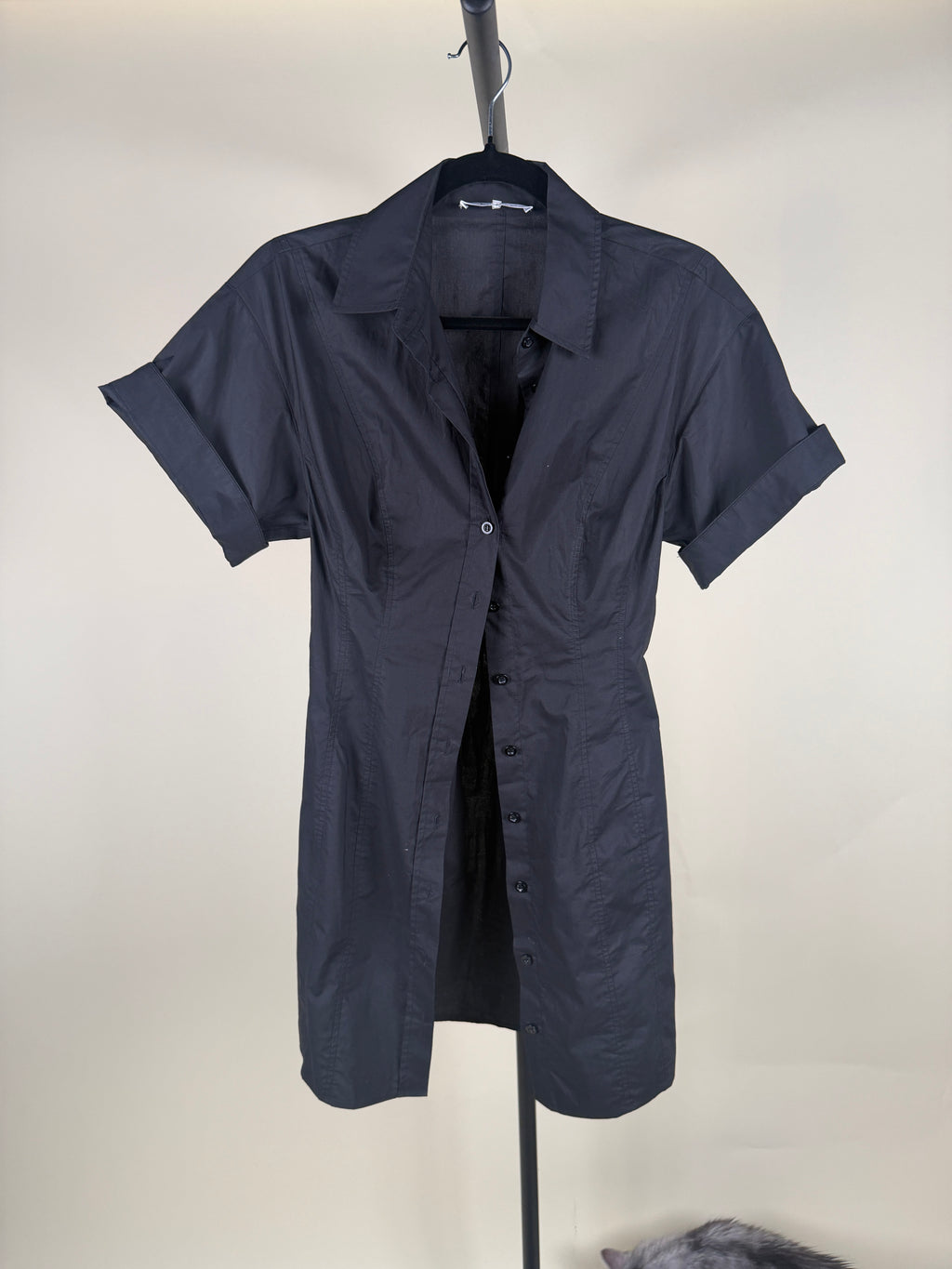 FRAME Short-Sleeve Button-Front Shirt Dress in Black/Very Dark Navy - photo 4