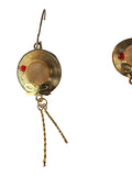 Mid-20th Century Gold-Toned Earrings with Dangling Chains and Red Gemstones