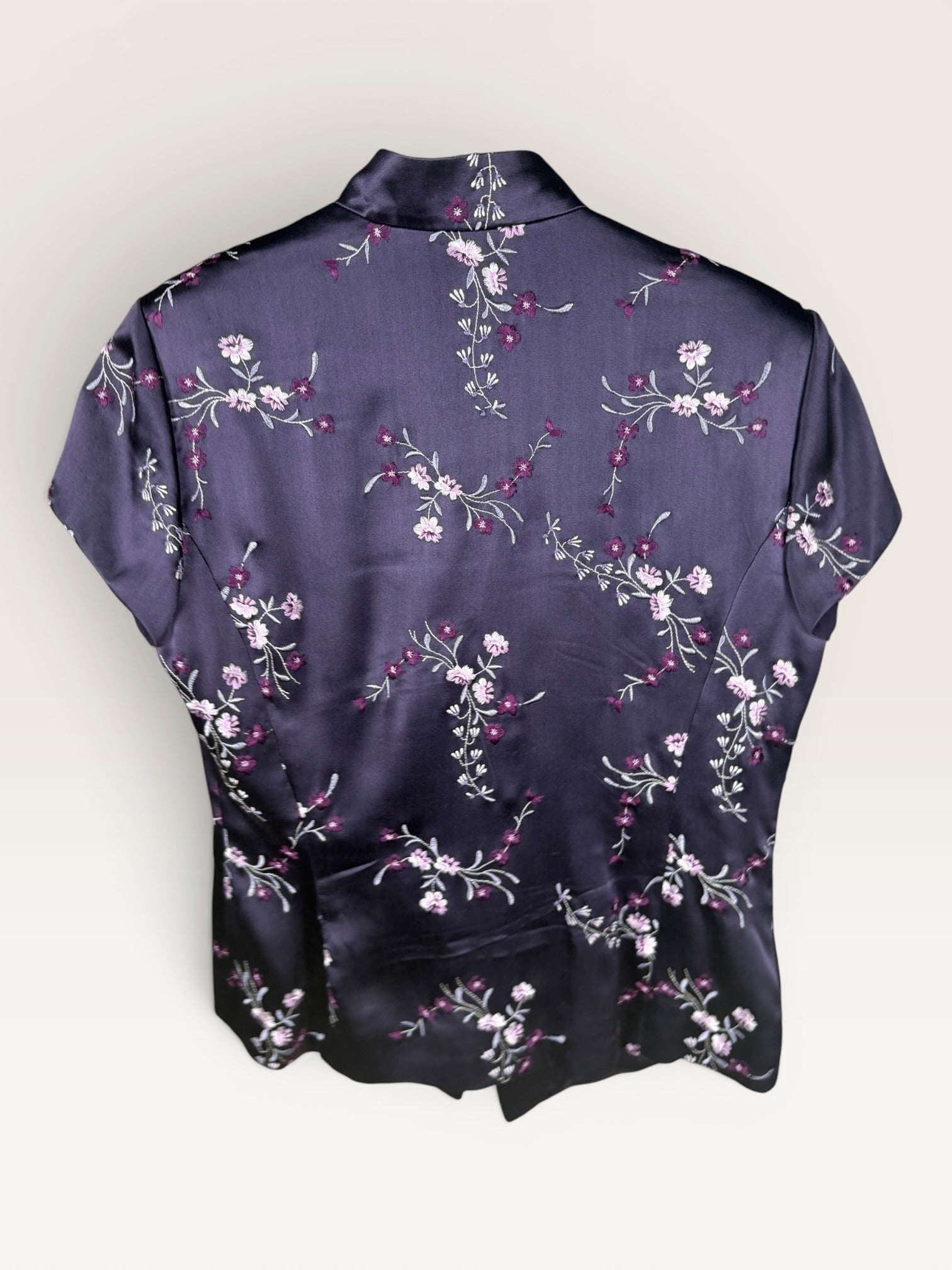 Dana Buchman Luxe Floral Embroidery Shirt in Purple, Pink, and White