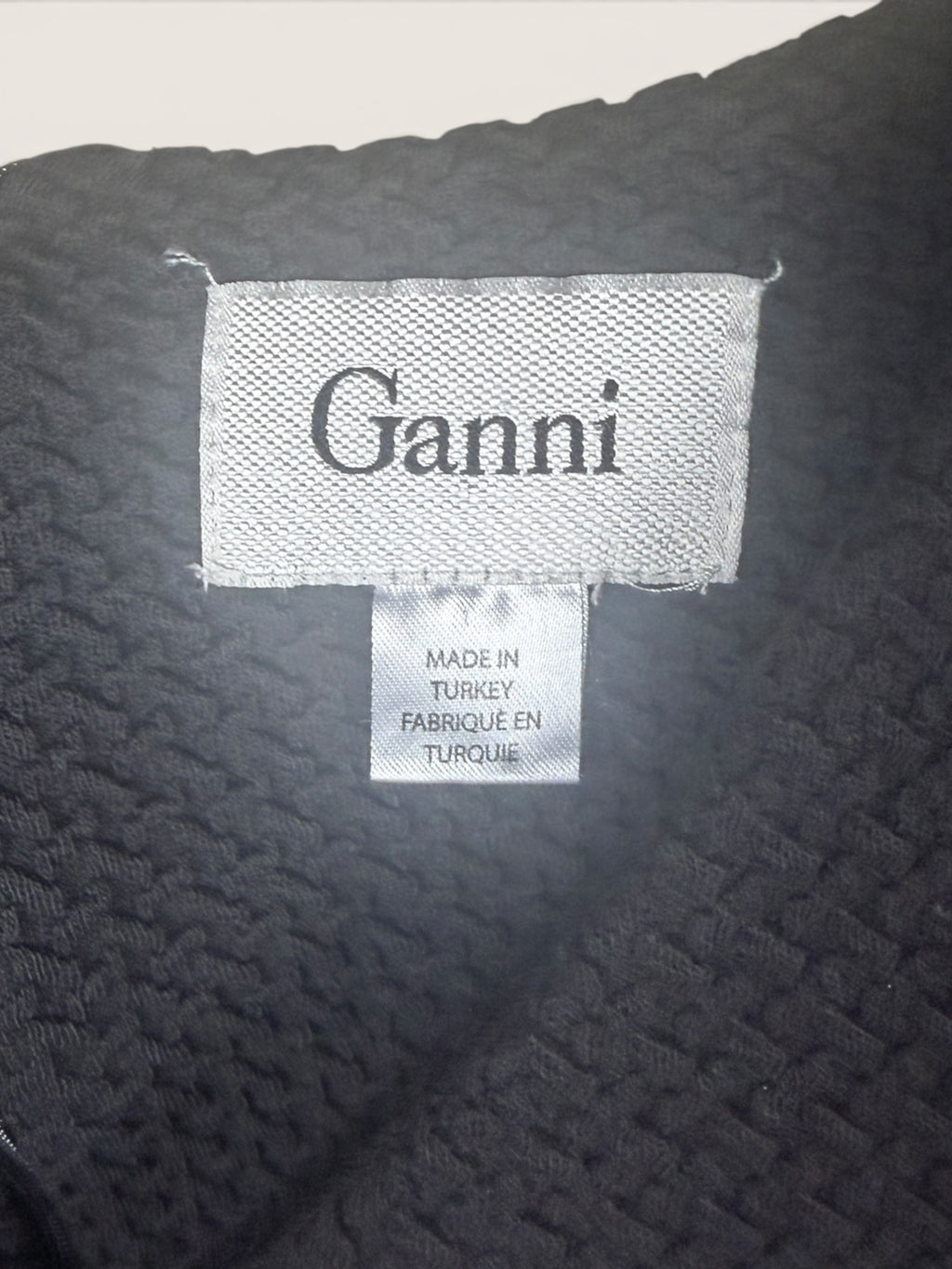 Ganni Textured Gray Pleated Midi Dress