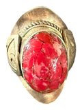 Gold-Tone Chunky Ring with Red Faceted Stone