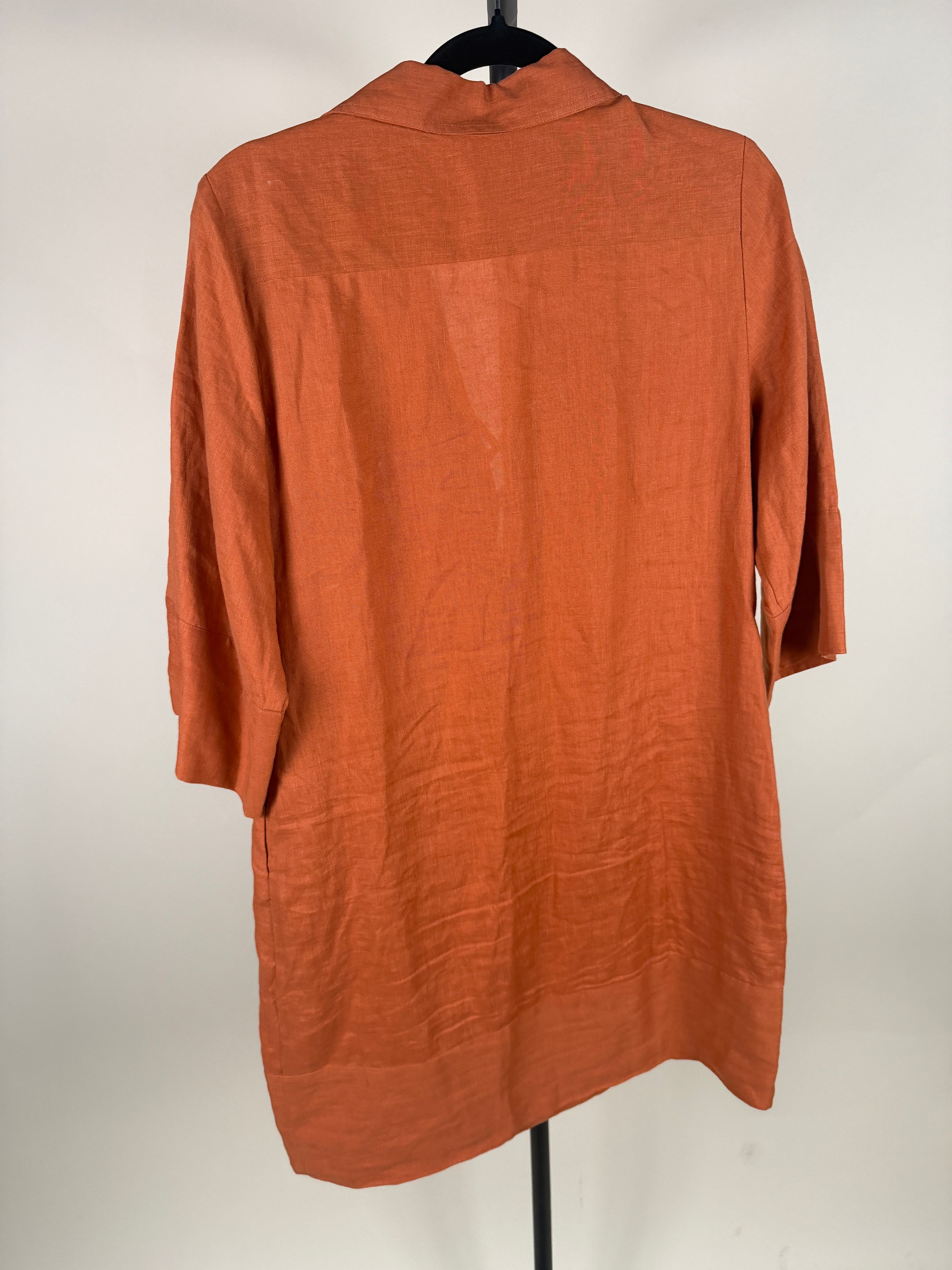 L'AGENCE Rust/Burnt Orange Linen Tunic with Lace-Up Neckline - photo 7