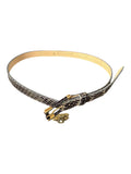 Brown Leather Belt with Textured Embossed Pattern and Gold Hardware