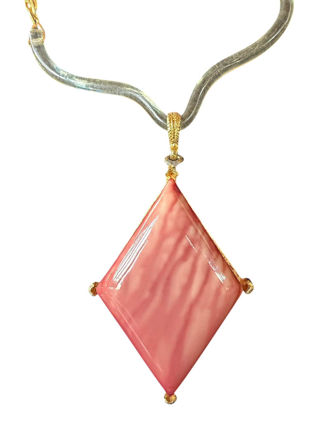 Vintage Gold Chain Pendant Necklace with Pink Diamond-Shaped Pendant