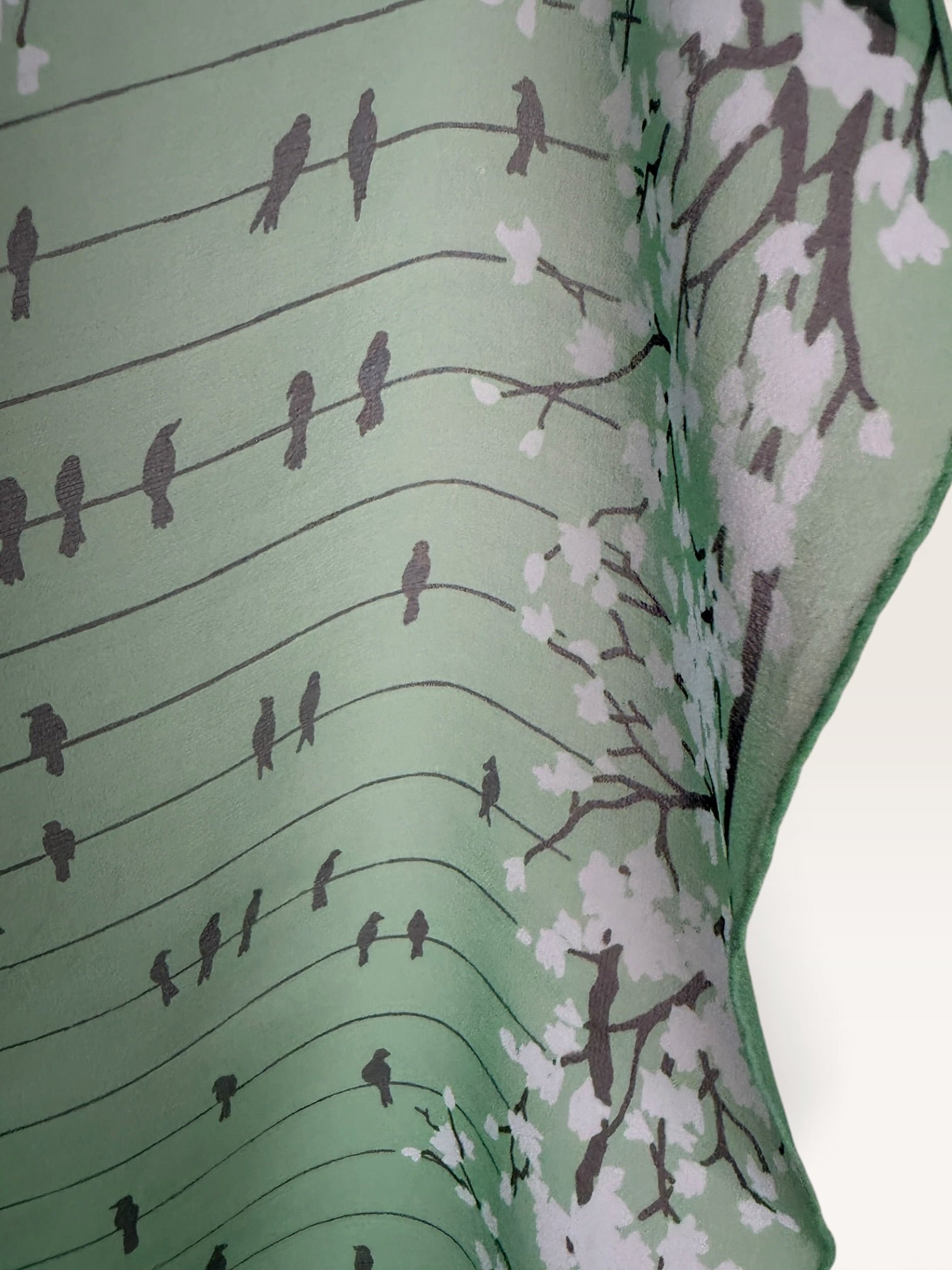 Diane Gilman Mid-Century Floral & Bird Print Silk Scarf