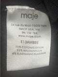 Maje Black Ribbed Knit Dress with Ruched Bodice and Flared Skirt