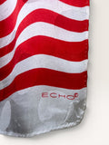 ECHO Red and White Polka Dot Silk Scarf with Striped Border