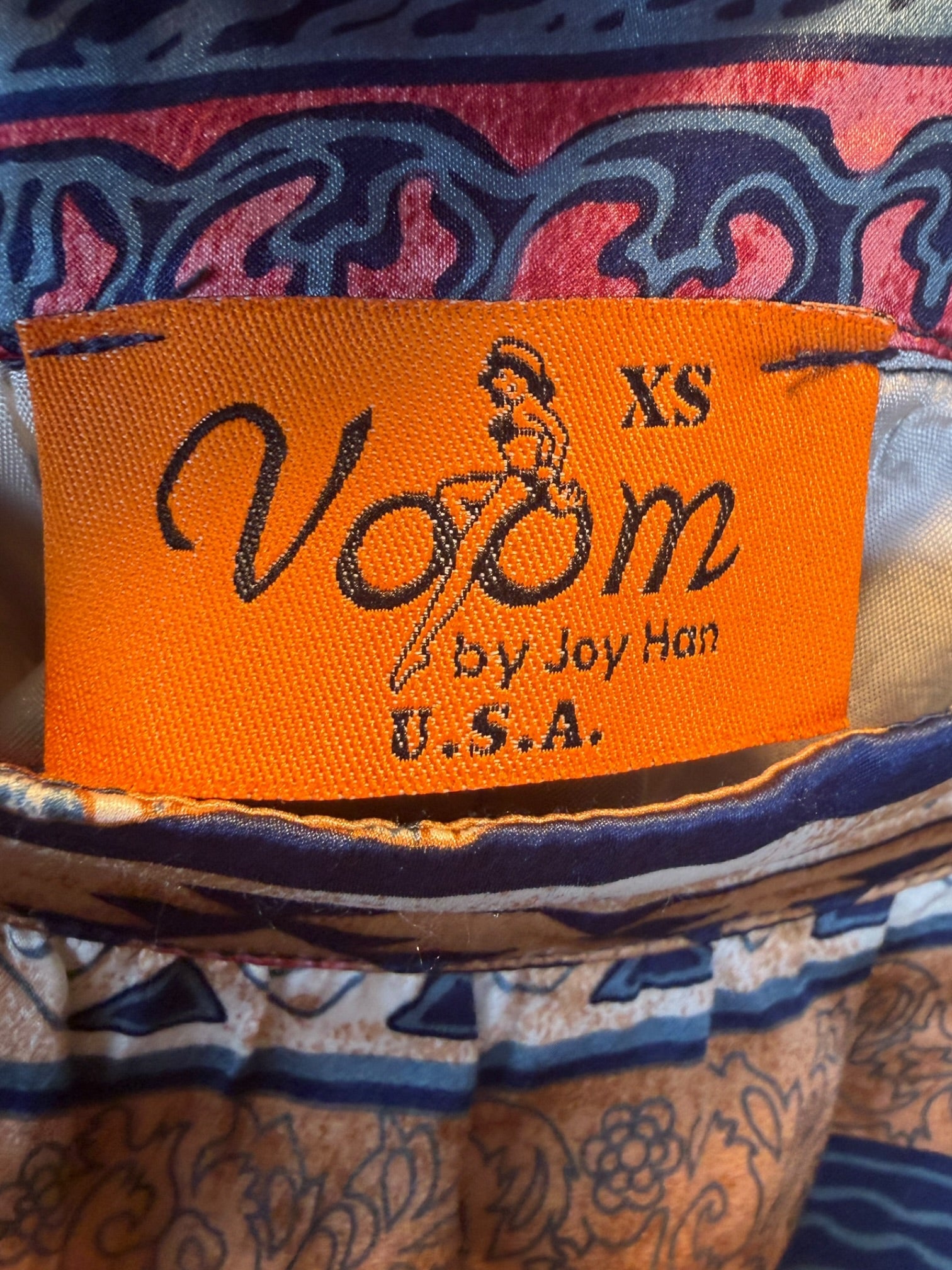 Vonn Patterned Skirt with Elephant, Geometric & Striped Motifs in Navy, Orange, Red & White
