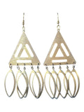 Vintage Gold and Silver-Toned Dangle Earrings with Textured Triangular Frames