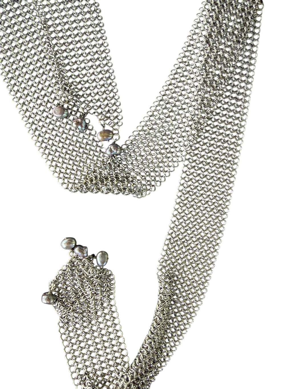 Mid-Century Silver-Toned Multi-Chain Necklace with Irregular Beads
