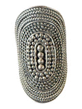 Mid-20th Century Silver Ring with Ornate Detailing and Dark Interior