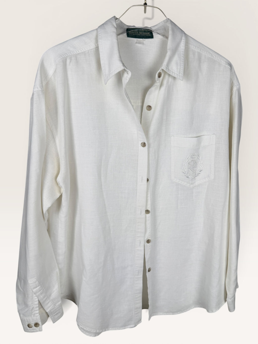 Harveenard White Button-Down Shirt with Embroidered Patch Pocket