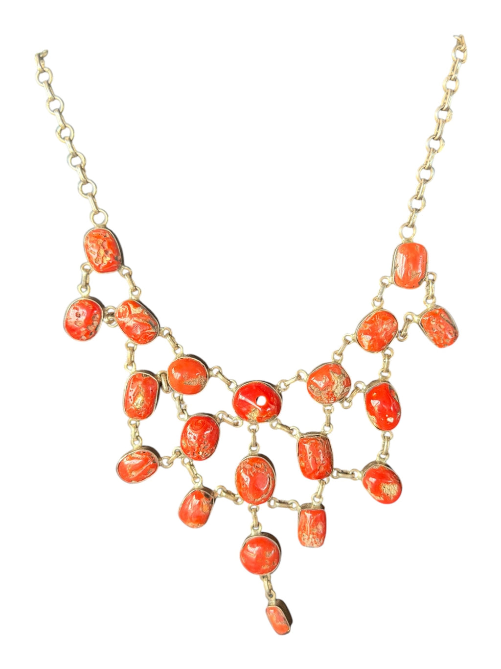 Gold Chain Necklace with Red Charms