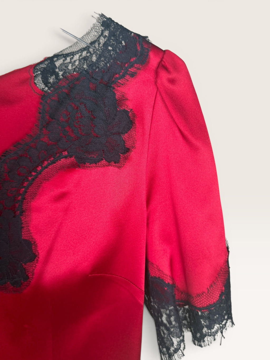Dolce & Gabbana Red Lace-Trimmed Silk Blouse