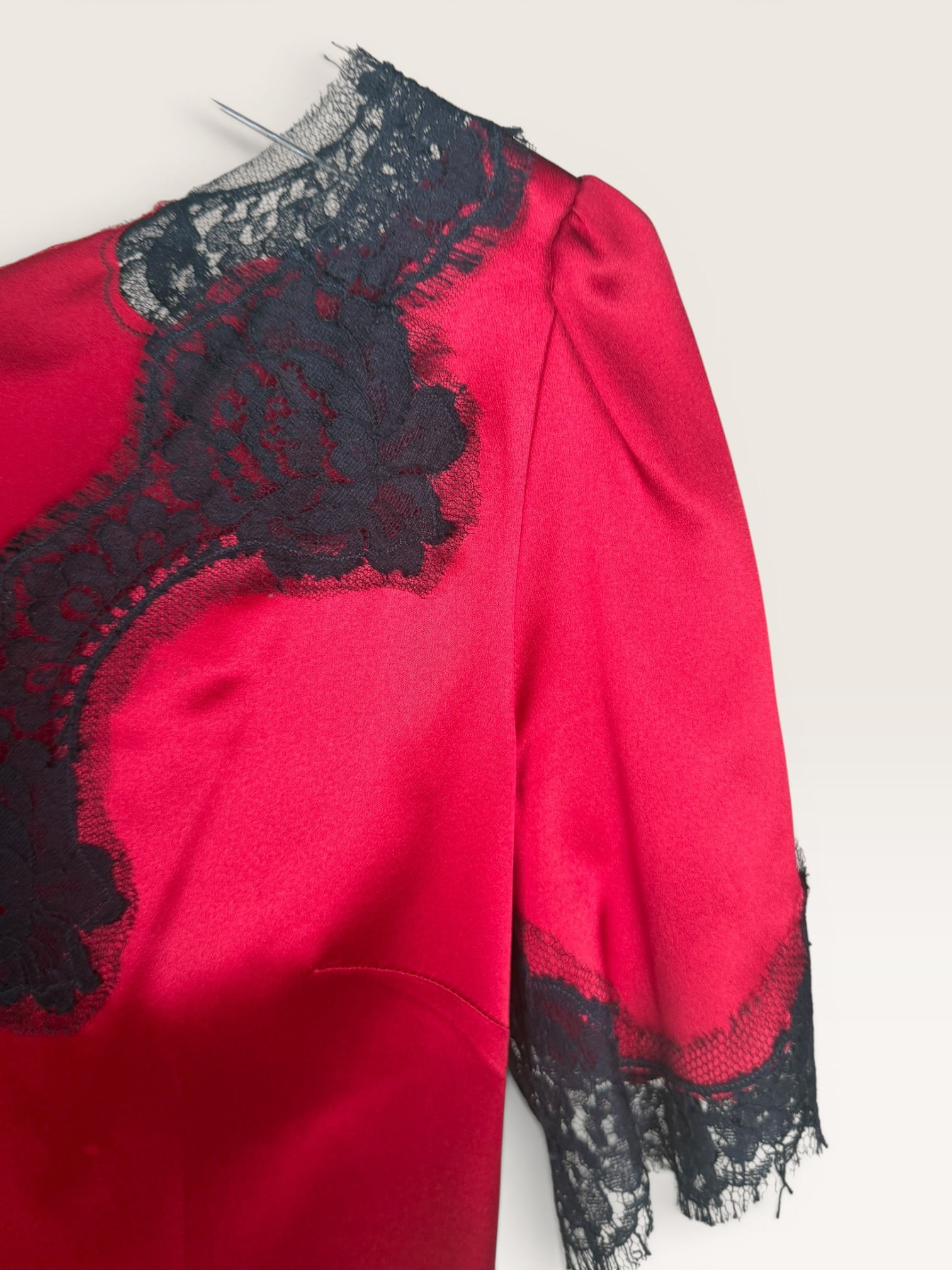 Dolce & Gabbana Red Lace-Trimmed Silk Blouse