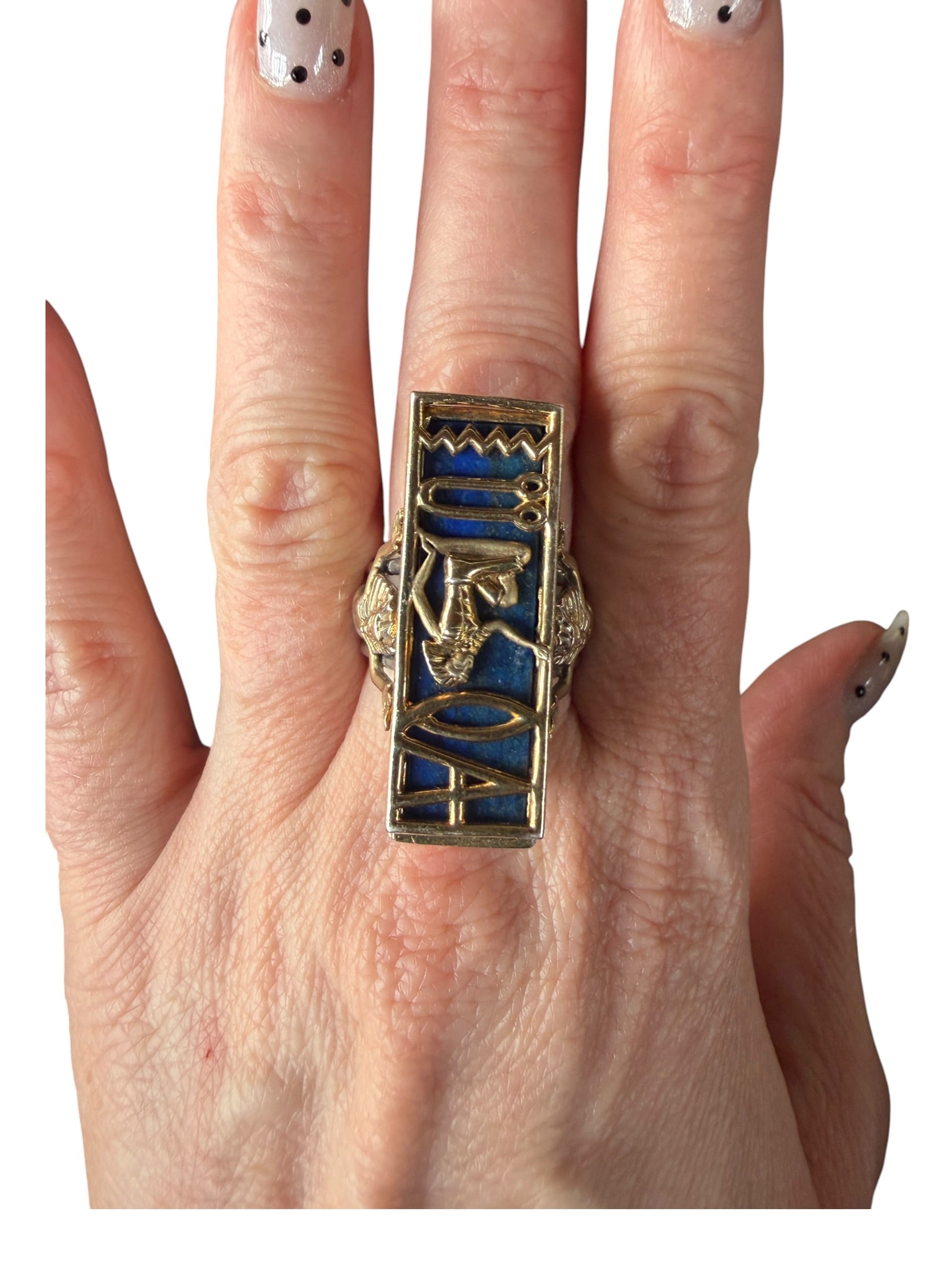 Gold-Tone Ring with Blue Enamel Detailing