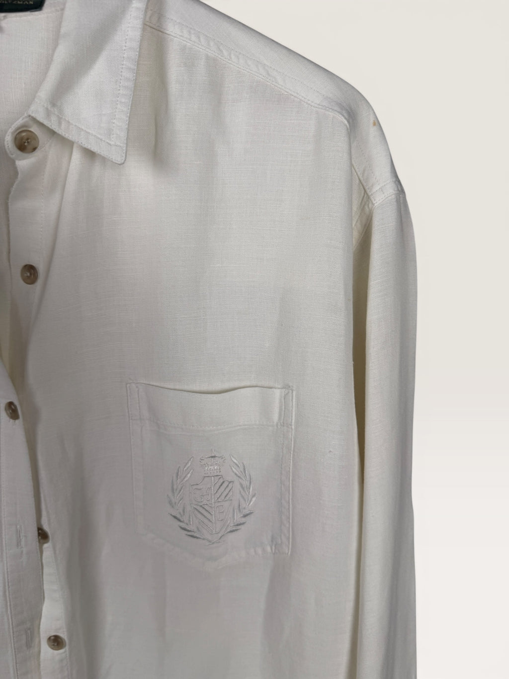 Harve Benard White Button-Down Shirt with Embroidered Patch Pocket