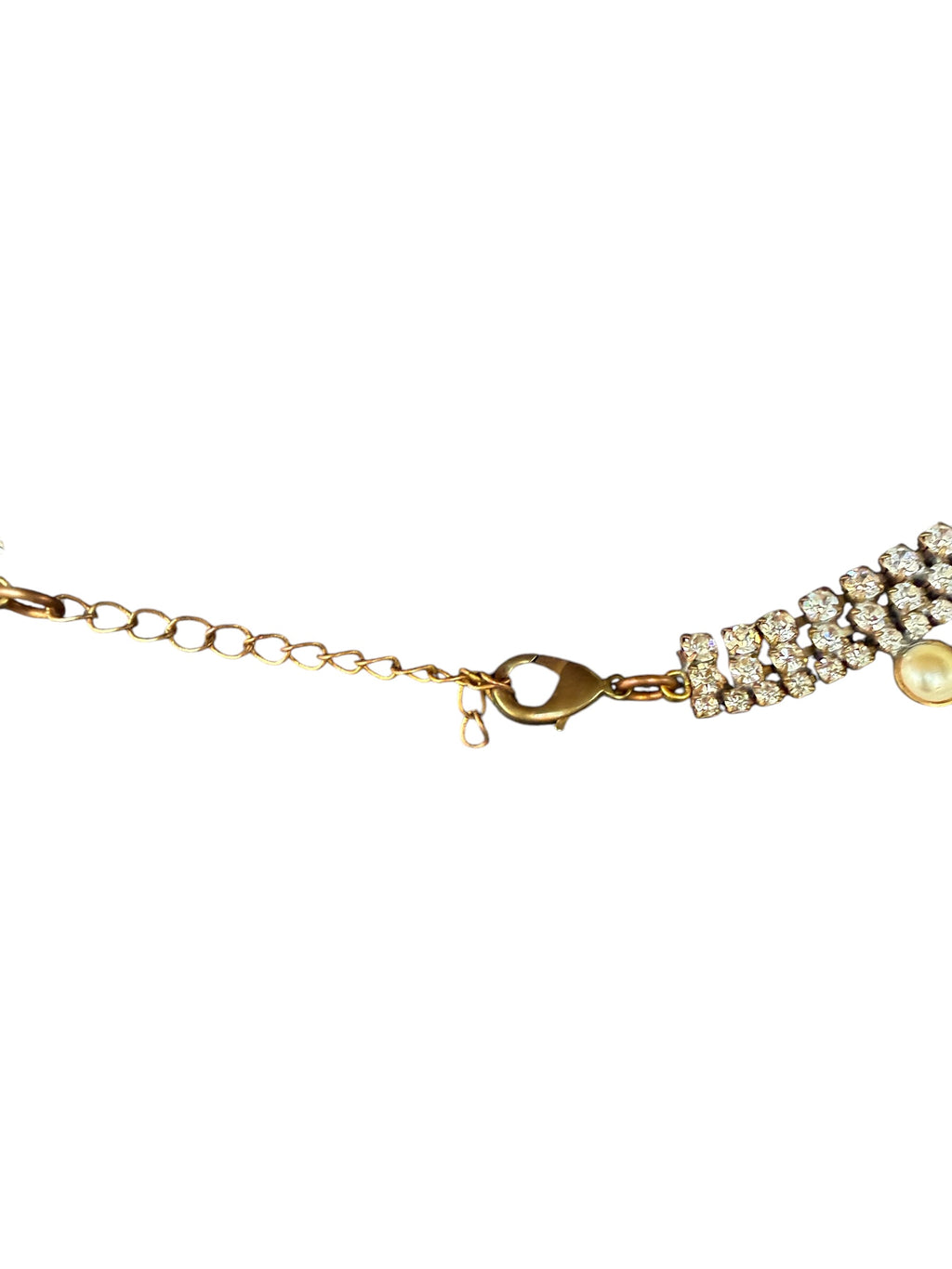 Gold Rhinestone and Pearl Necklace