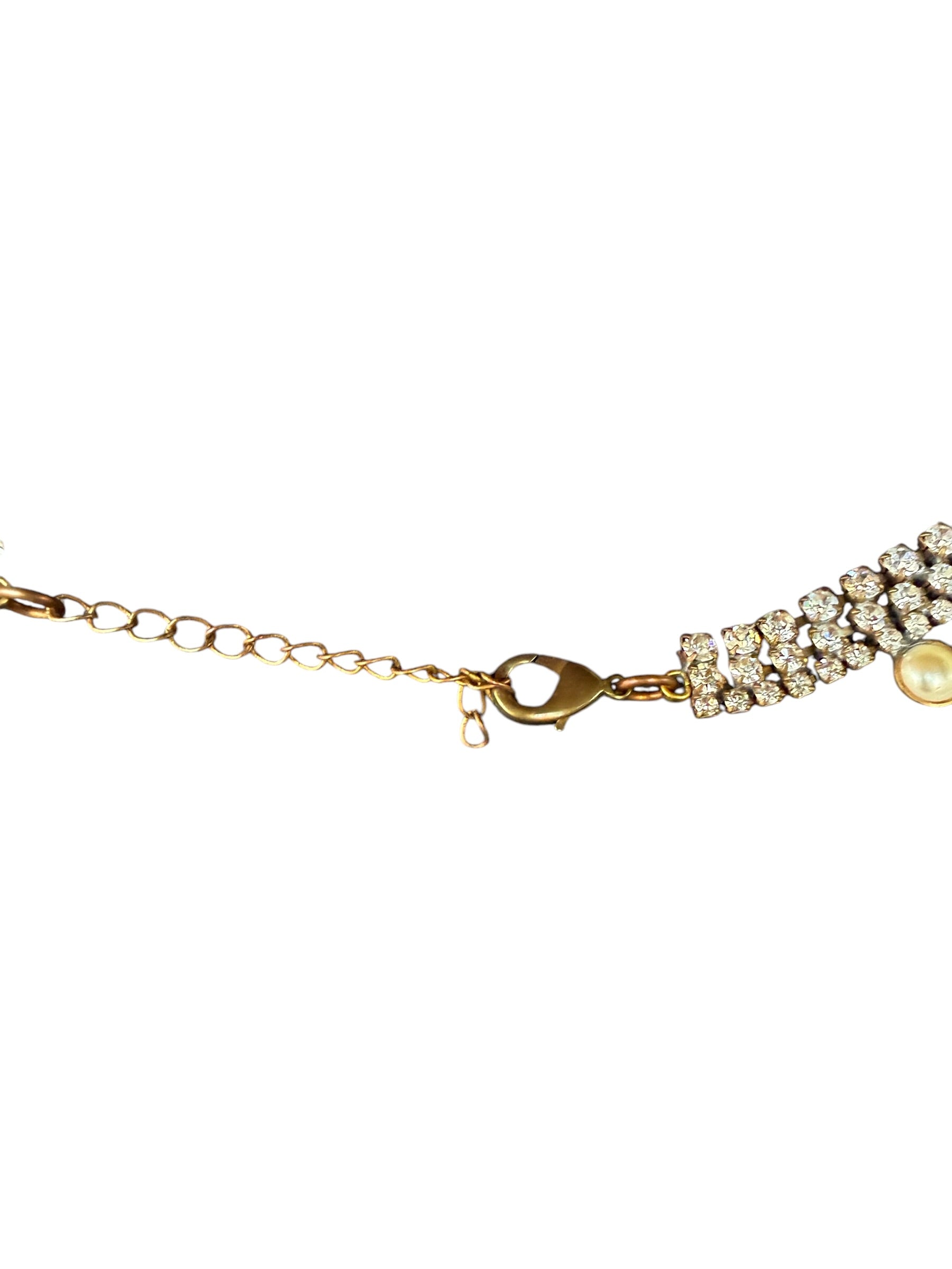 Gold Rhinestone and Pearl Necklace