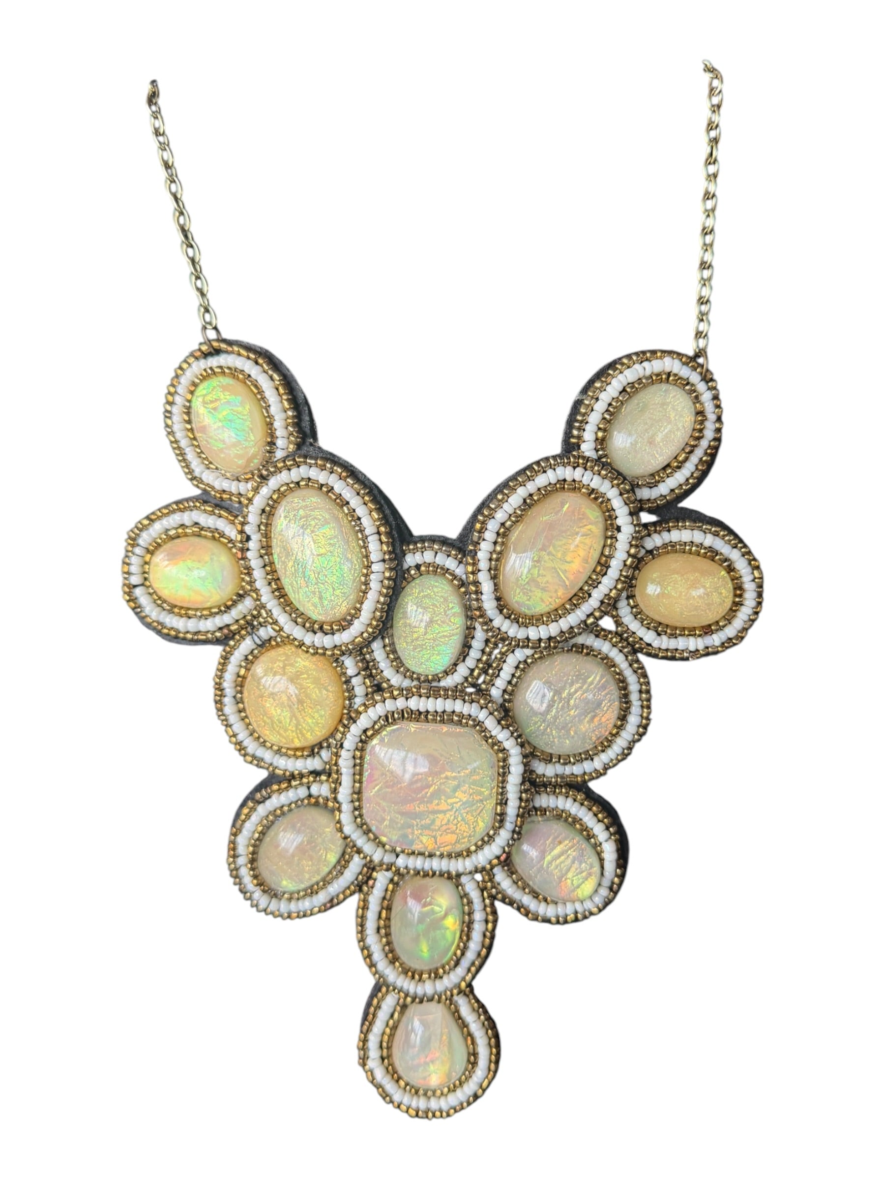 Beaded Necklace with Gold and Opalescent Stones