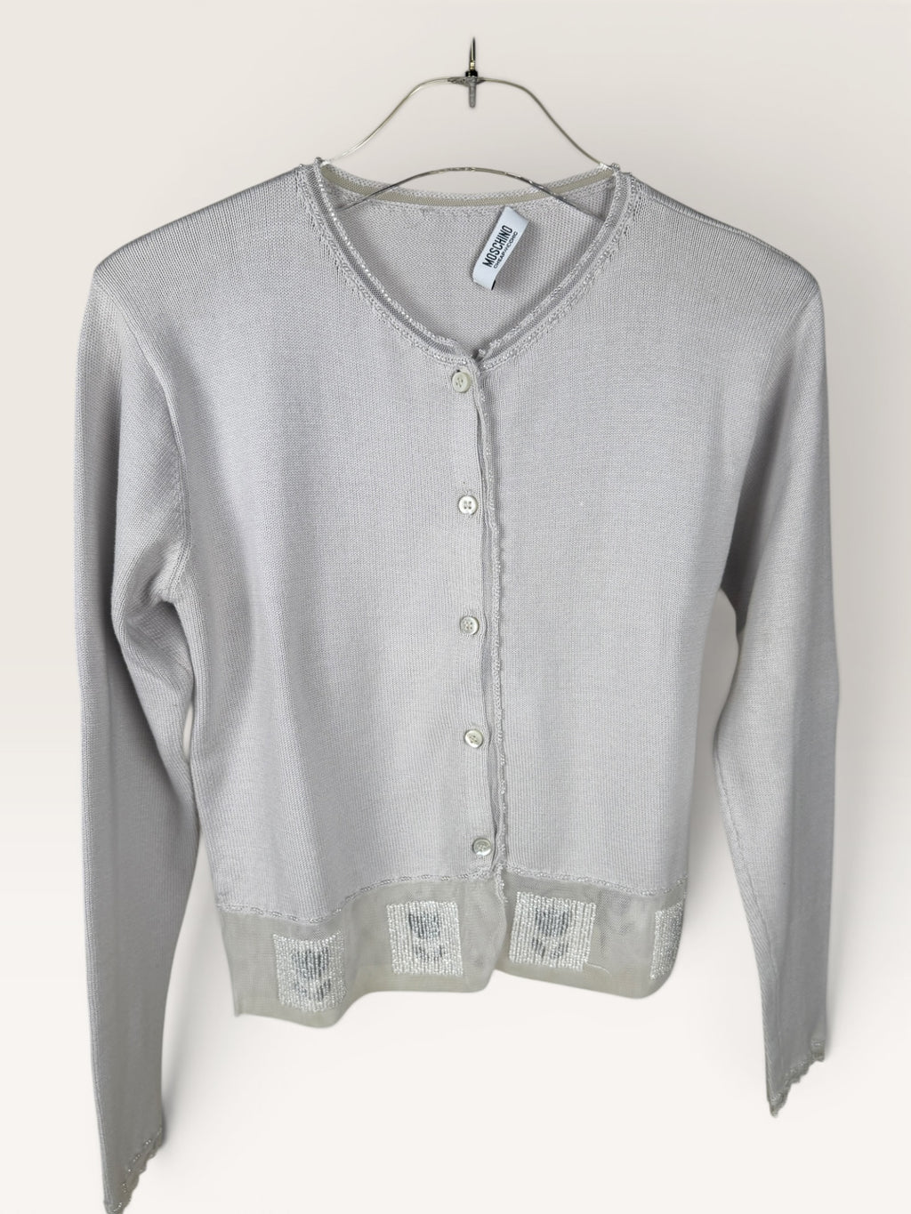 1990s Moschino Cheapandchic Gray Knit Sweater with Button Front