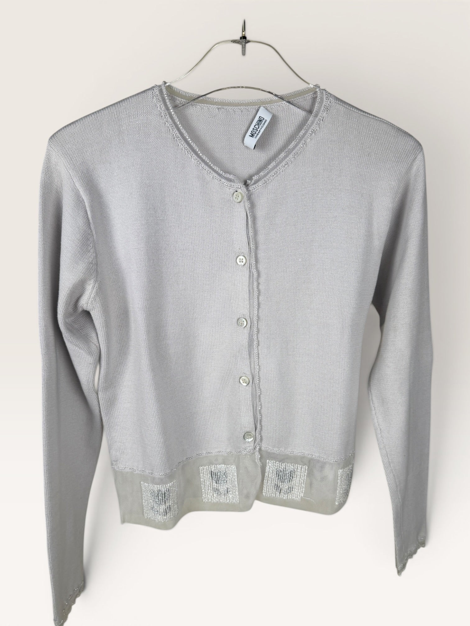 1990s Moschino Cheapandchic Gray Knit Sweater with Button Front
