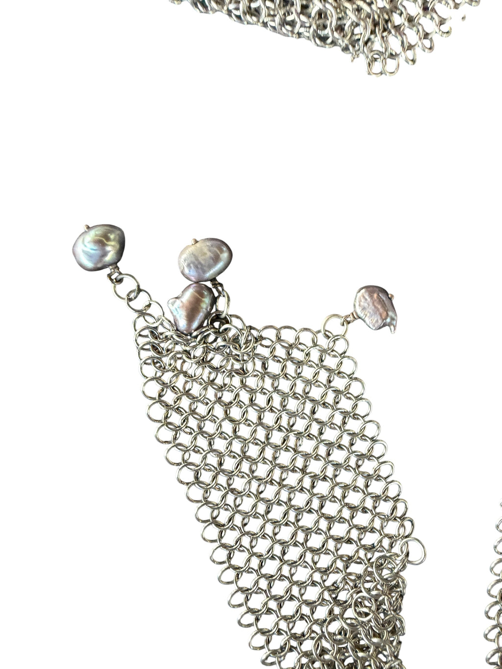 Mid-Century Silver-Toned Multi-Chain Necklace with Irregular Beads