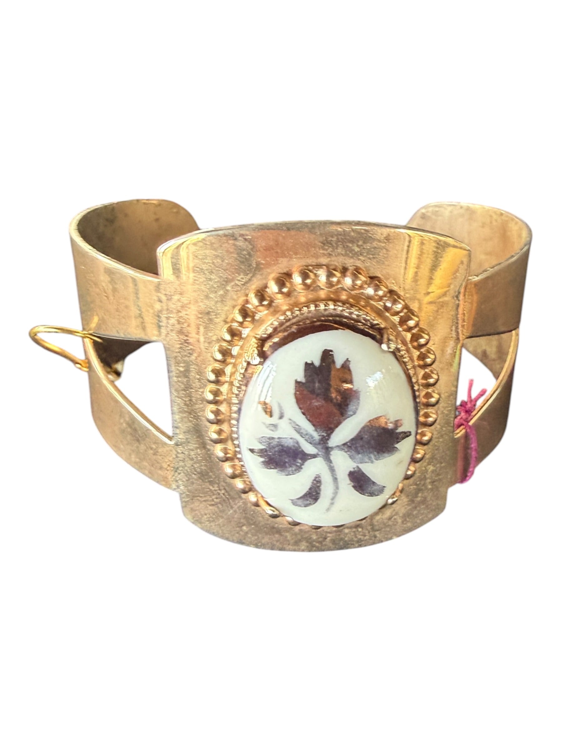 Gold-Tone Cuff Bracelet with Oval Cabochon and Beaded Accents