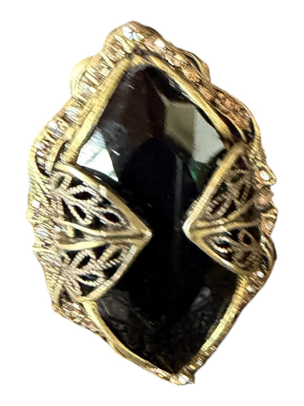 Sweet Romance Vintage Gold-Tone Filigree Ring with Black Stones