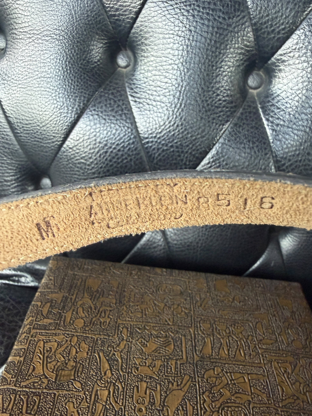 Brown Leather Belt with Textured Embossed Pattern and Gold Hardware