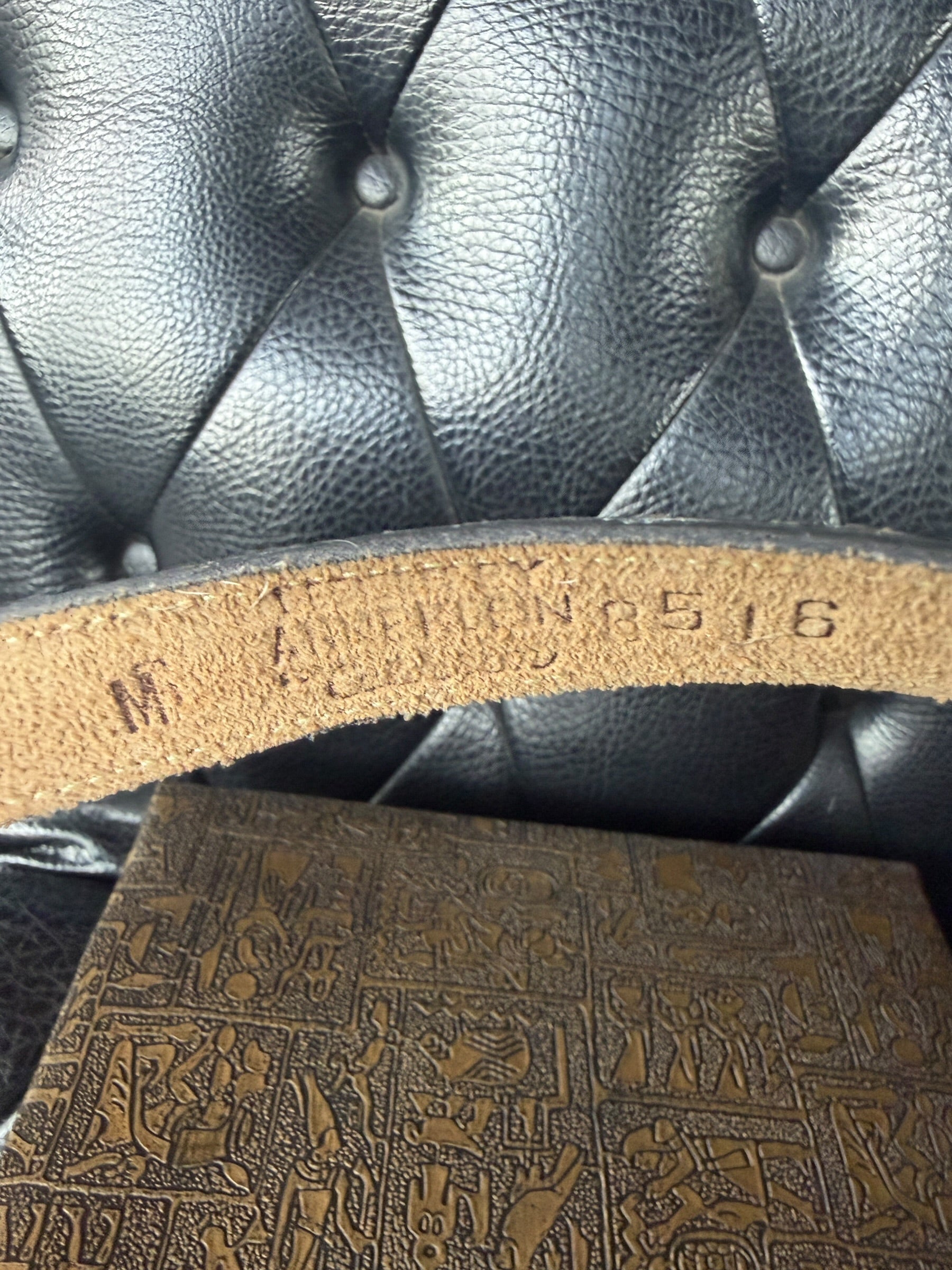 Brown Leather Belt with Textured Embossed Pattern and Gold Hardware