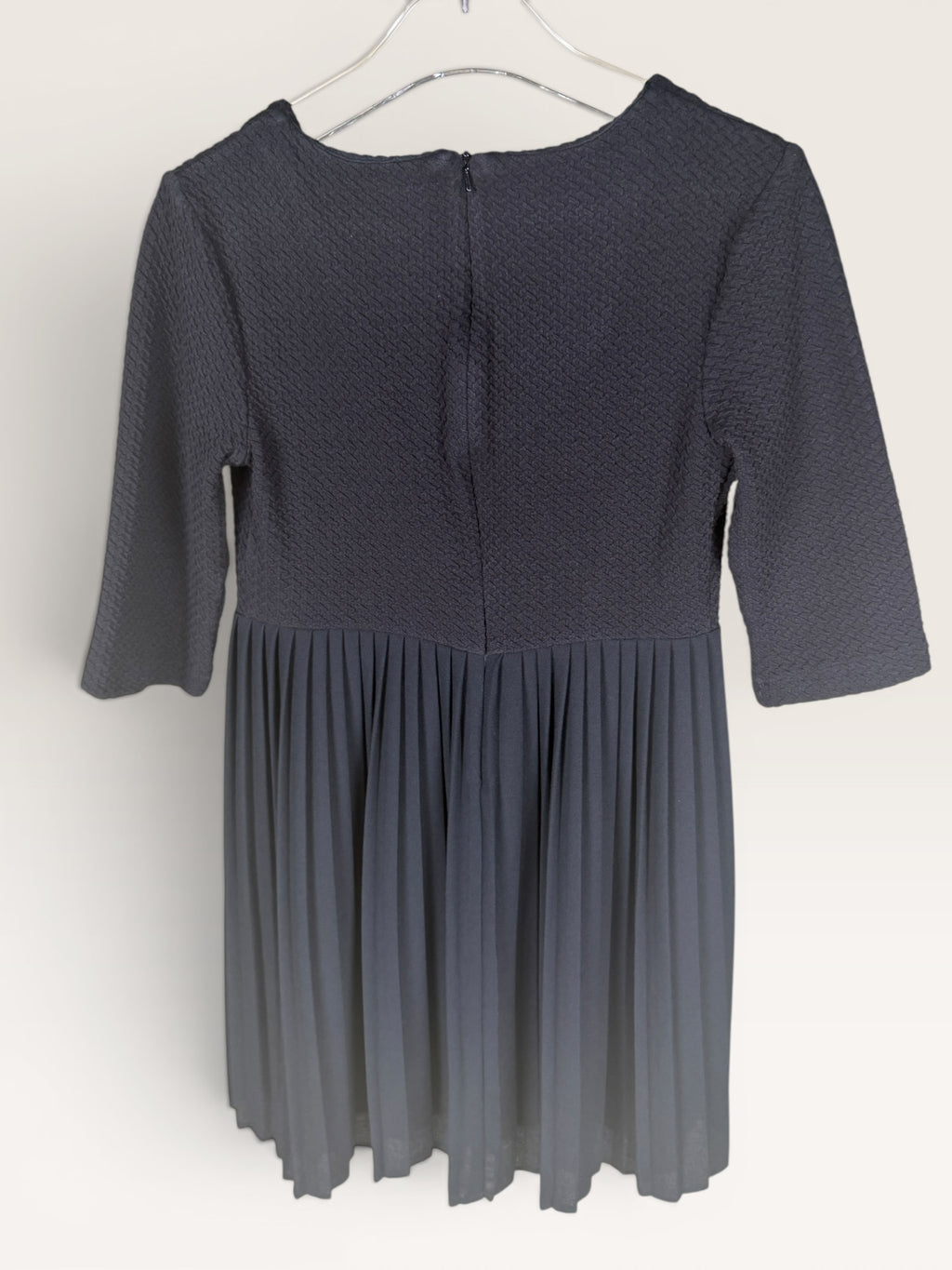 Ganni Textured Gray Pleated Midi Dress