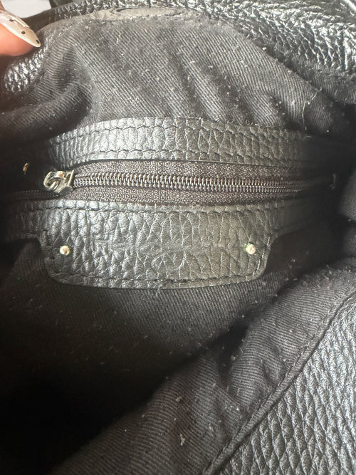 Black Leather Hobo Bag with Braided Handle and Tassel Detail