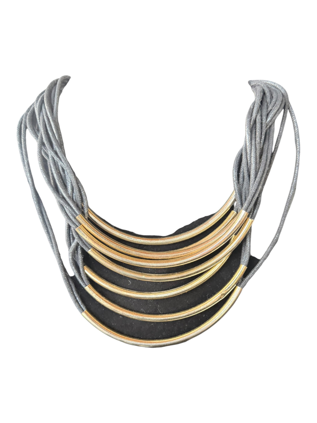 Gray Fabric and Gold Metal Multi-Strand Necklace