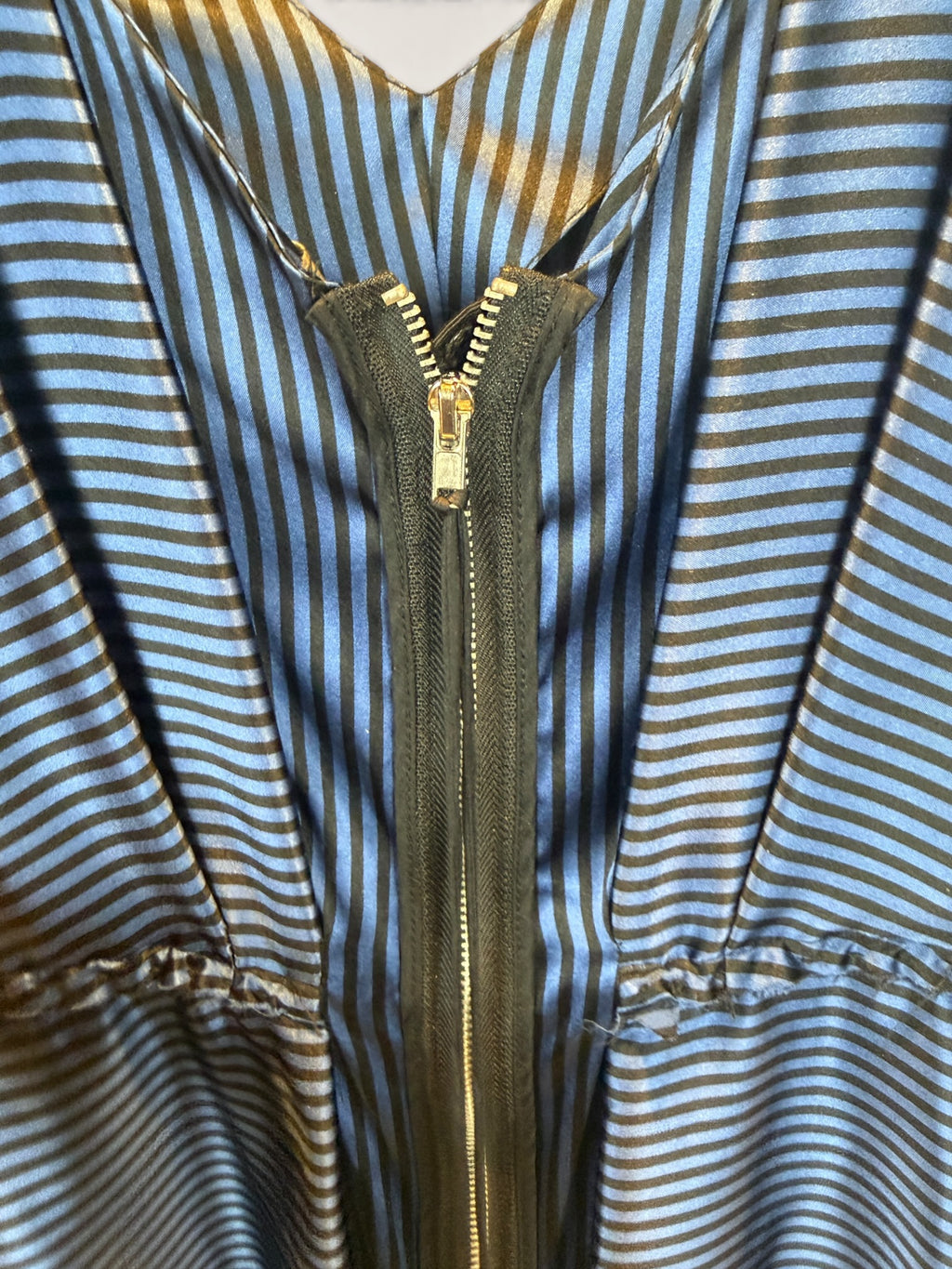 GRAYDN Blue and Black Striped Silk Dress