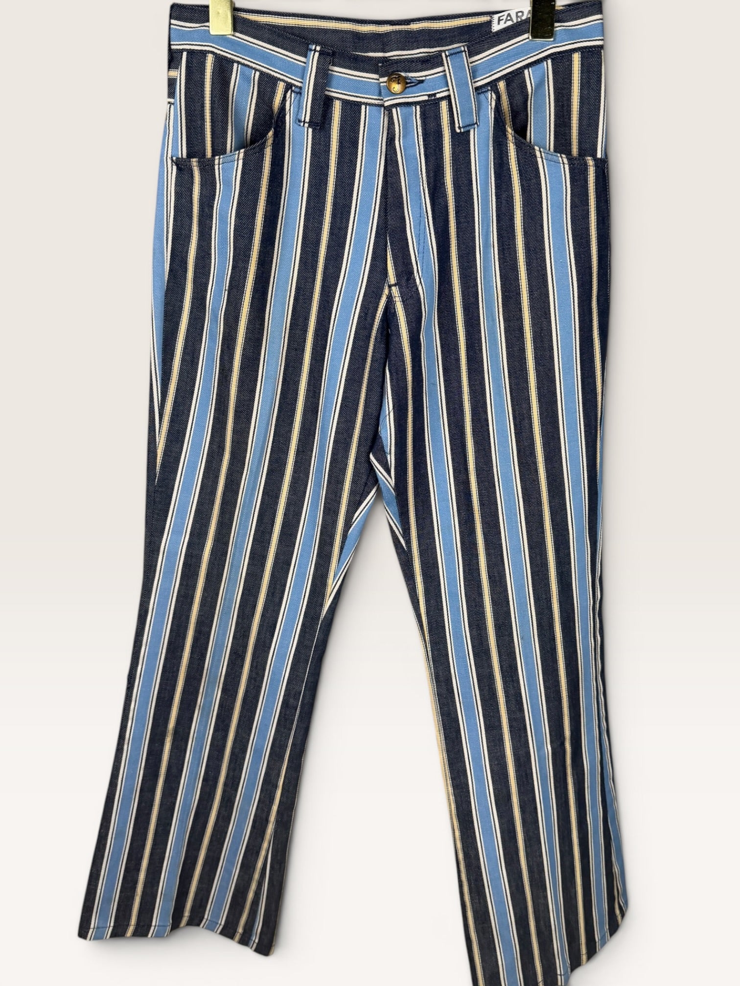 Farah Mid-20th Century Striped Trousers in Navy, Light Blue, and Yellow