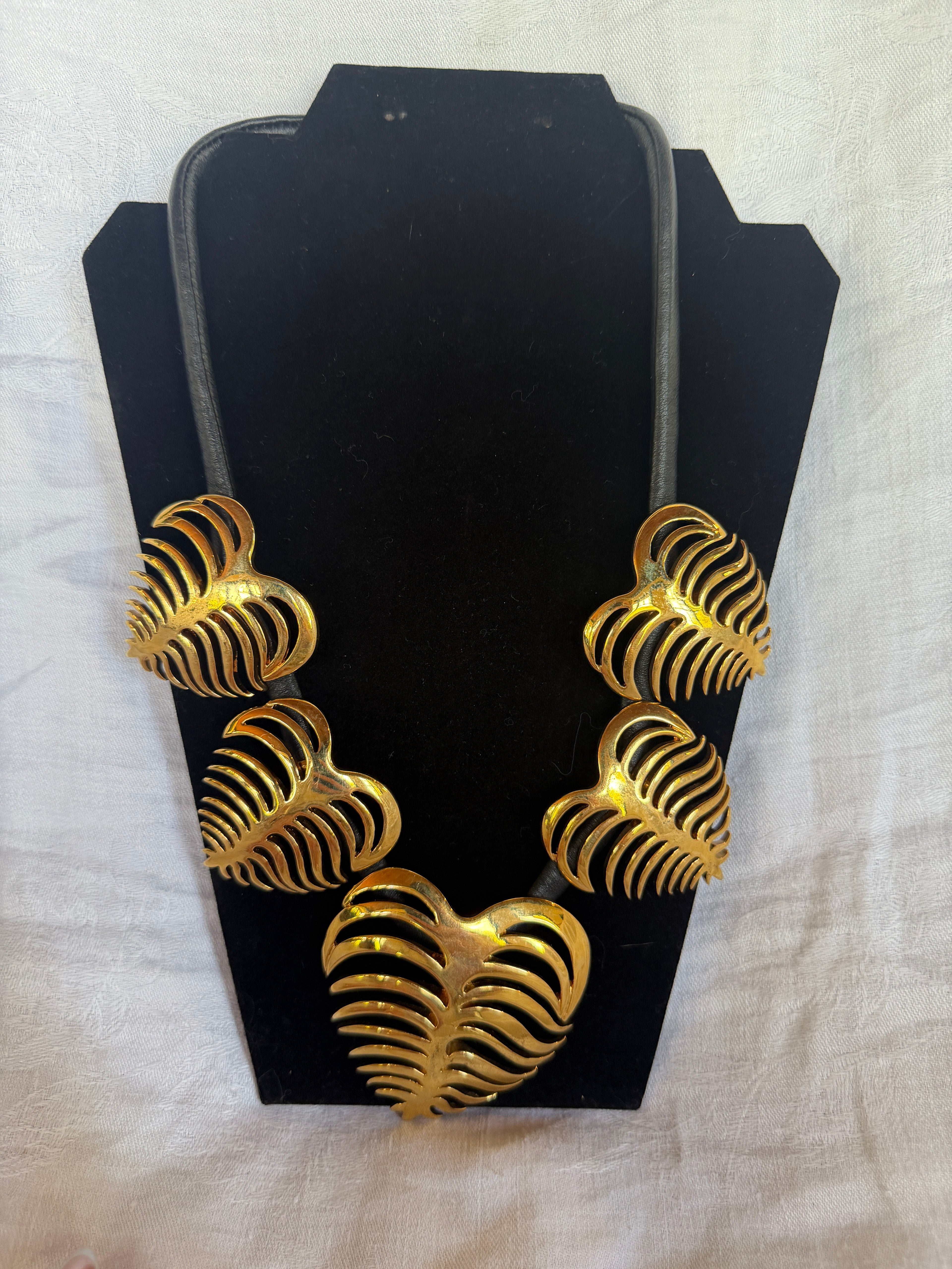 Tory Burch-Style Gold-Tone Leaf Bib Necklace with Double-T Charm - photo 2