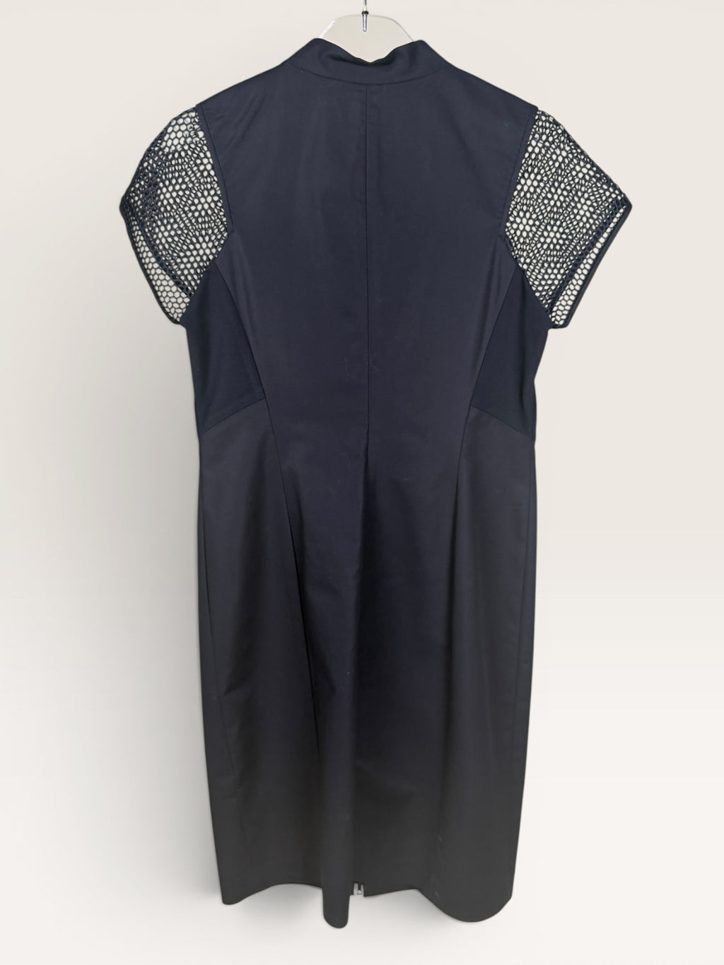 Lafayette 148 New York Black Zip Front Dress with Perforated Sleeves