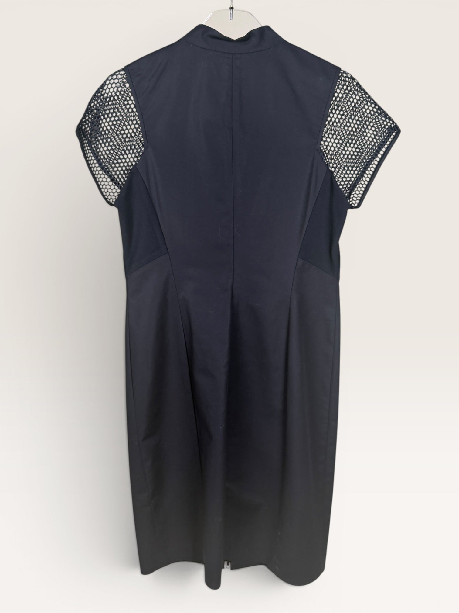 Lafayette 148 New York Black Zip Front Dress with Perforated Sleeves