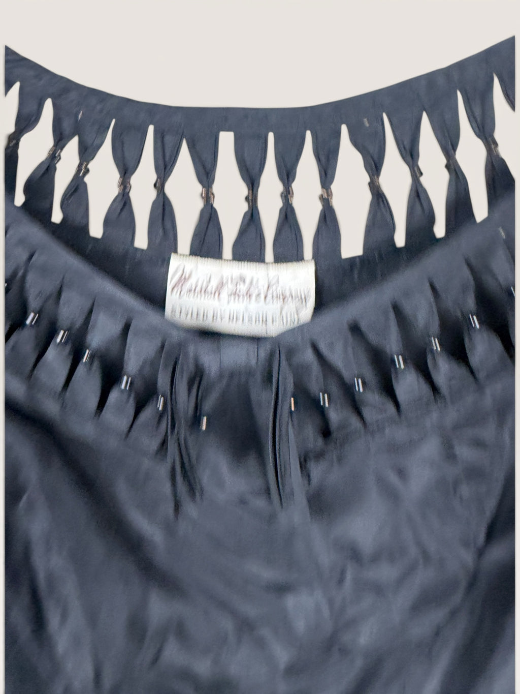 Black Ruffled Neckline Pleated Skirt Dress, Mid-20th Century