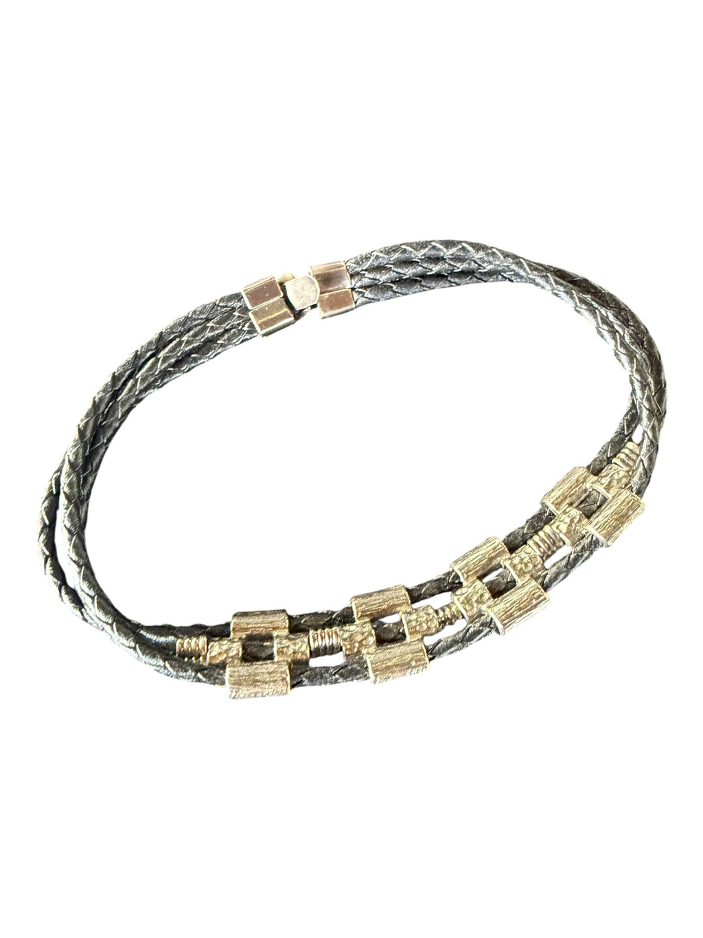 Gray Braided Choker with Gold-Tone Metal Segments