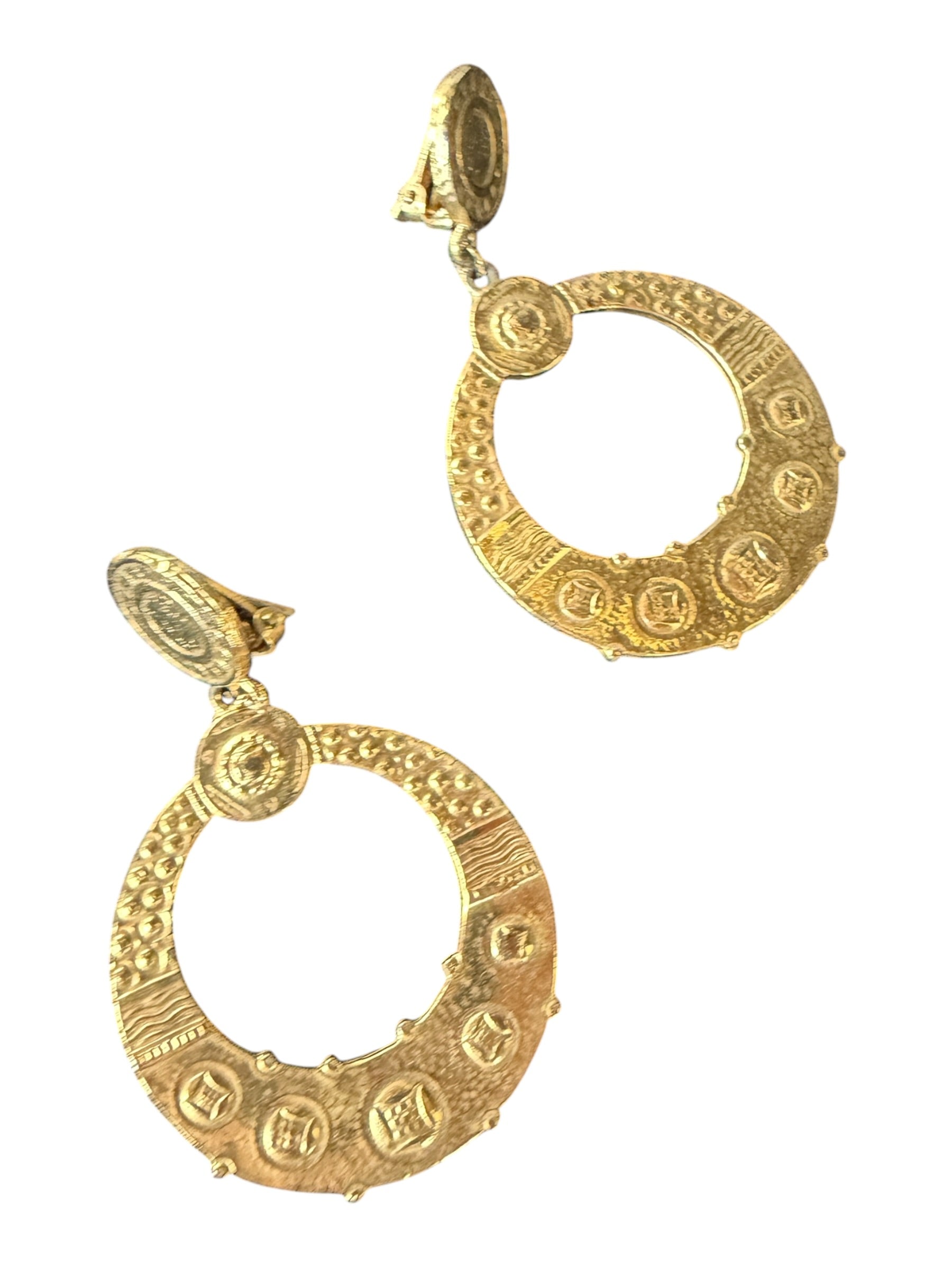 Mid-20th Century Gold-Tone Textured Hoop Earrings