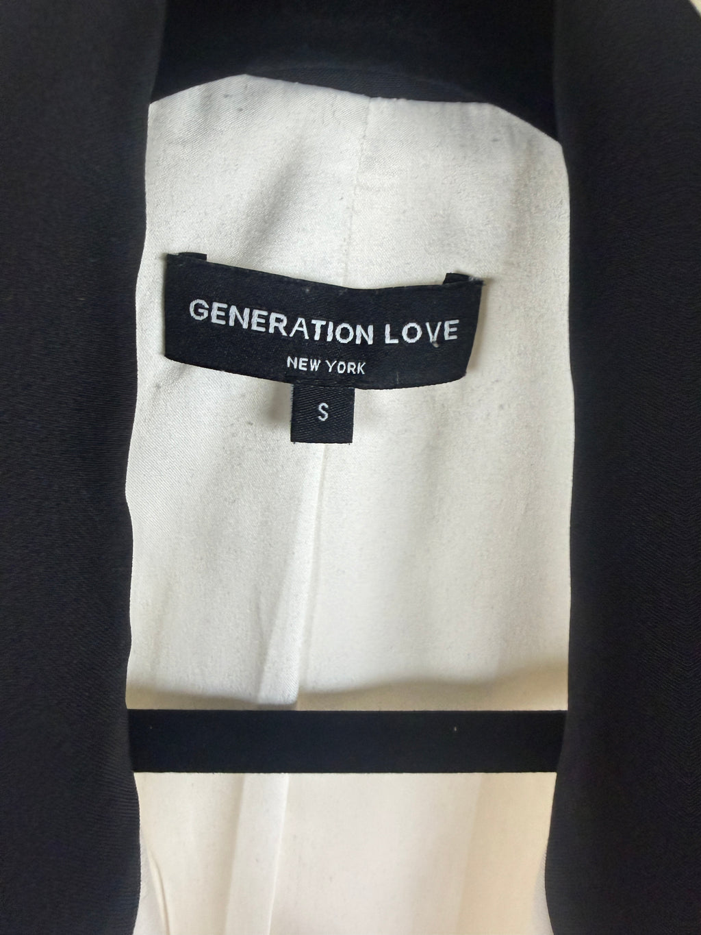 Generation Love Off-White Double-Breasted Tuxedo Blazer with Black/Navy Contrast - photo 8