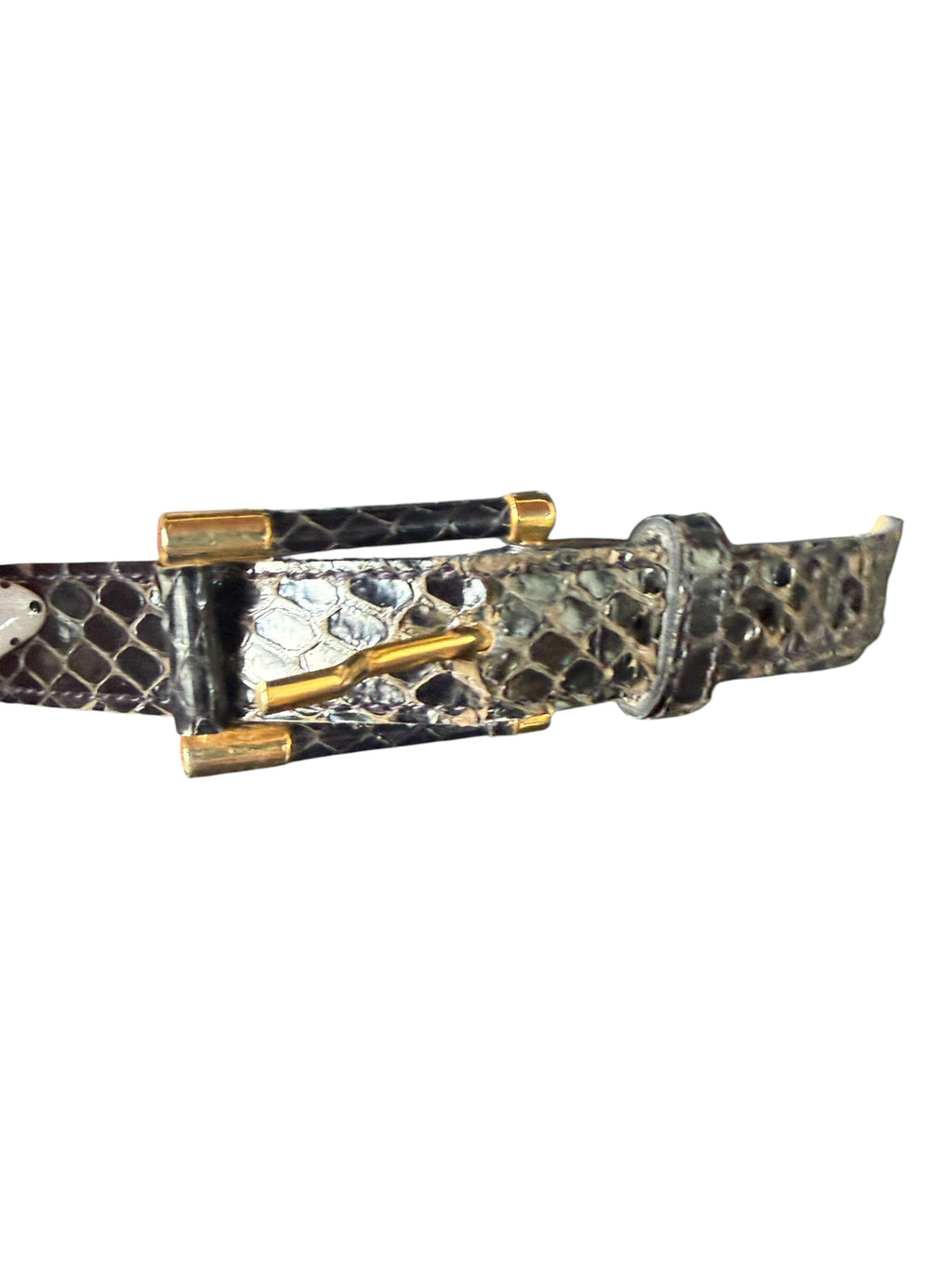 Brown Leather Belt with Textured Embossed Pattern and Gold Hardware